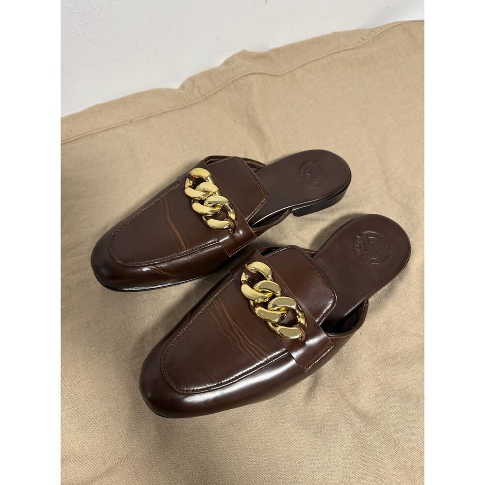 Blueblood Shoes Mens Size 10 Brown Gold Chain Mule Loafers Slip On Leather